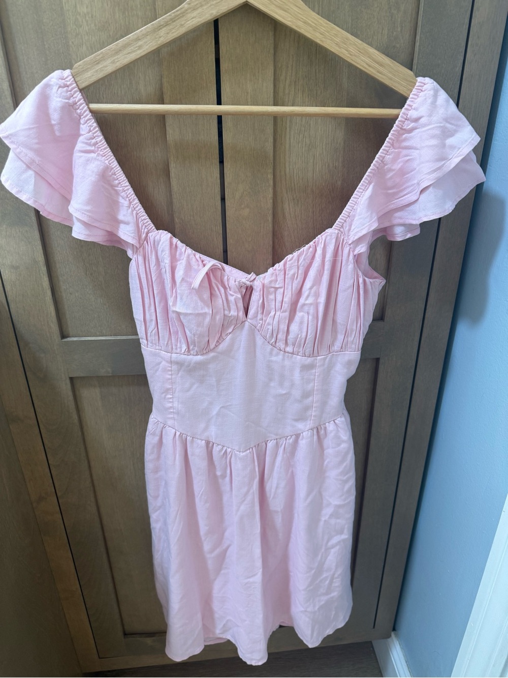 Hollister Light Pink Ruffle Tie-Front Mini Dress - Picture 2 of 5
